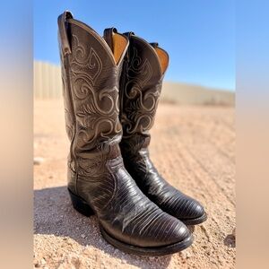 VINTAGE ✨Tony Lama BLACK LABEL Teju (Lizard) Western Boots M 8D/W 9.5